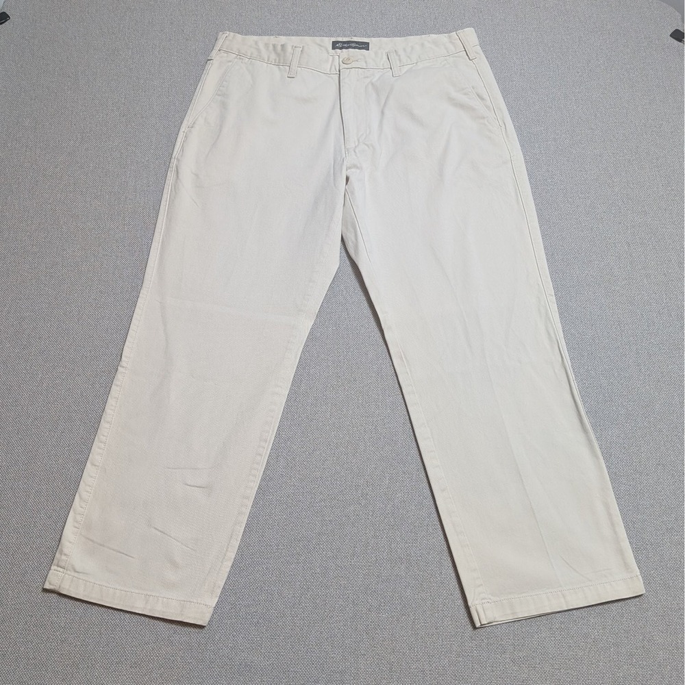 Eddie Bauer Pants Men's Khaki W36 L30 Chinos 100% Cotton Flat Front